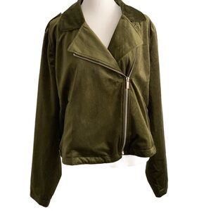 LAUREN CONRAD Women’s Olive Green Velvet Moto Jacket